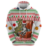 Madagascar Christmas Zip Hoodie with Lemur Santa Hat Holiday Tree and Festive Pattern - Wonder Print Shop