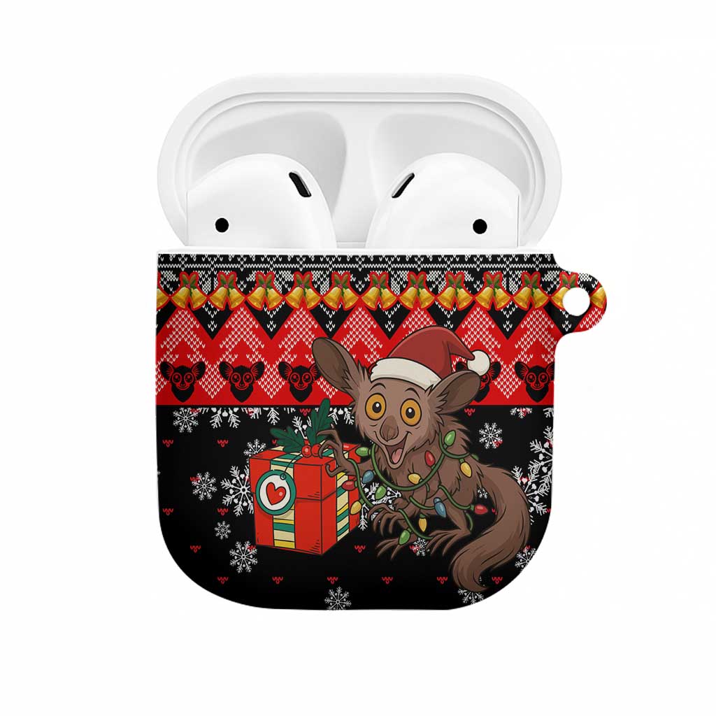 Madagascar Christmas AirPods Case with Aye Aye Lemur Santa Hat Holiday Lights and Gift Box Pattern - Wonder Print Shop