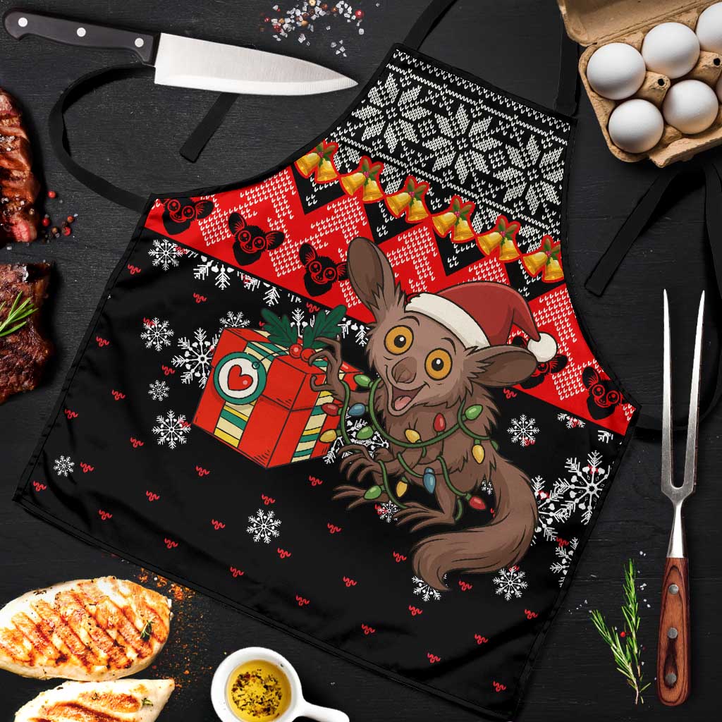 Madagascar Christmas Apron with Aye Aye Lemur Santa Hat Holiday Lights and Gift Box Pattern - Wonder Print Shop