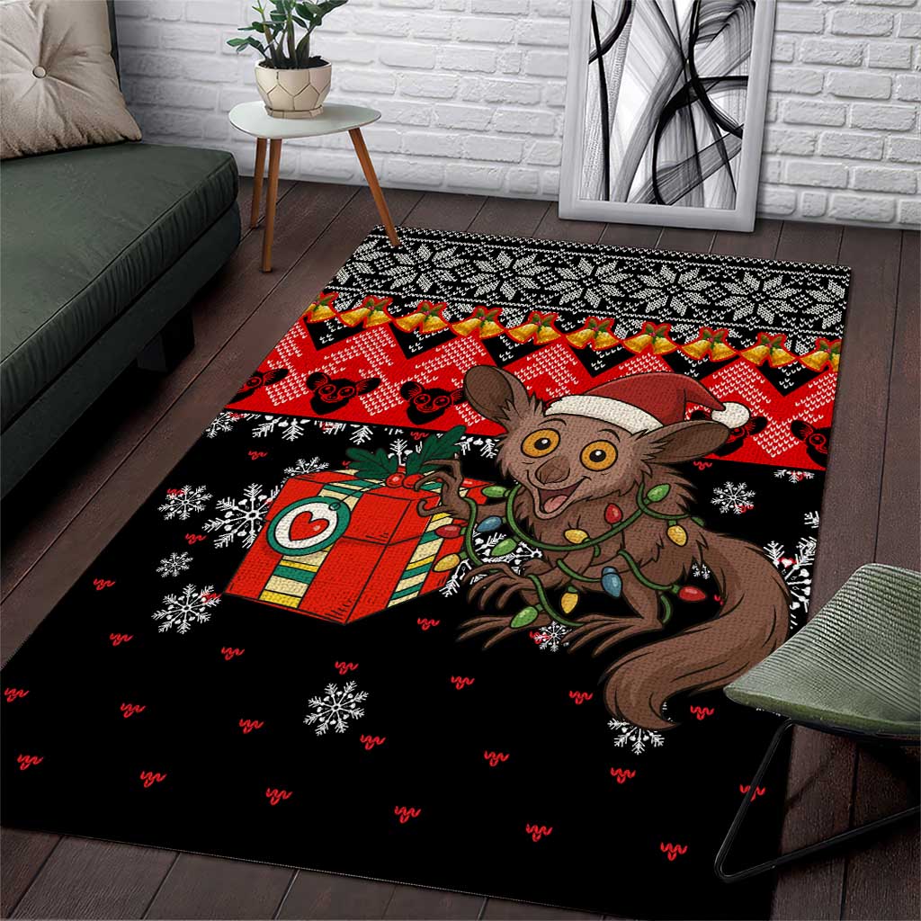 Madagascar Christmas Area Rug with Aye Aye Lemur Santa Hat Holiday Lights and Gift Box Pattern - Wonder Print Shop