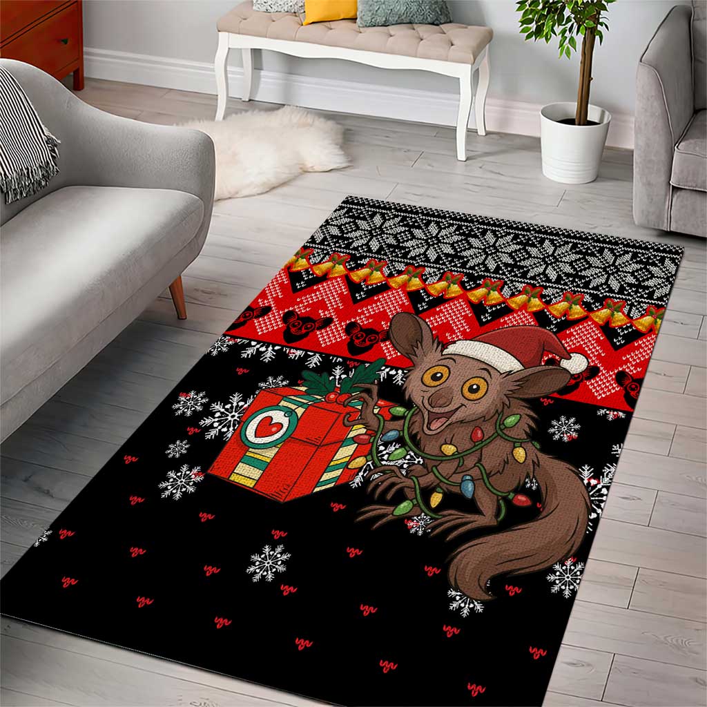 Madagascar Christmas Area Rug with Aye Aye Lemur Santa Hat Holiday Lights and Gift Box Pattern - Wonder Print Shop
