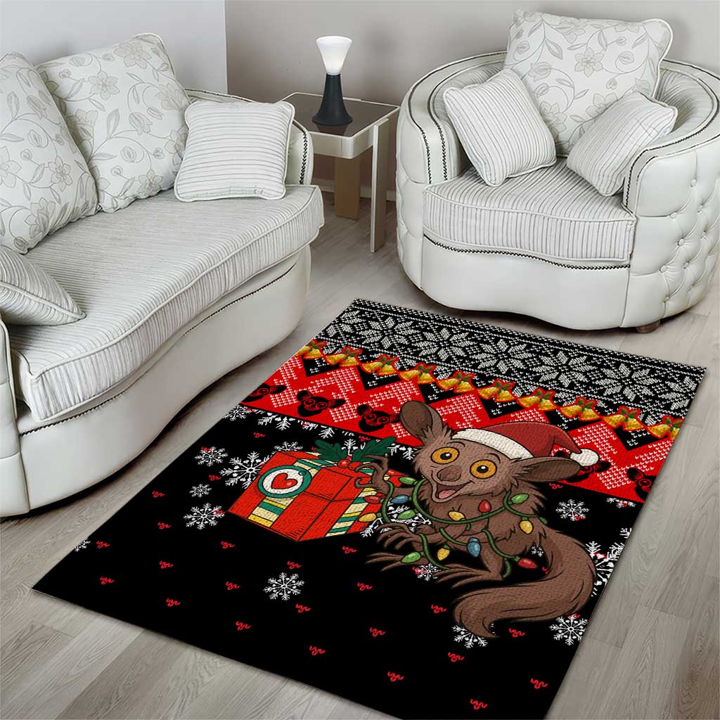 Madagascar Christmas Area Rug with Aye Aye Lemur Santa Hat Holiday Lights and Gift Box Pattern - Wonder Print Shop