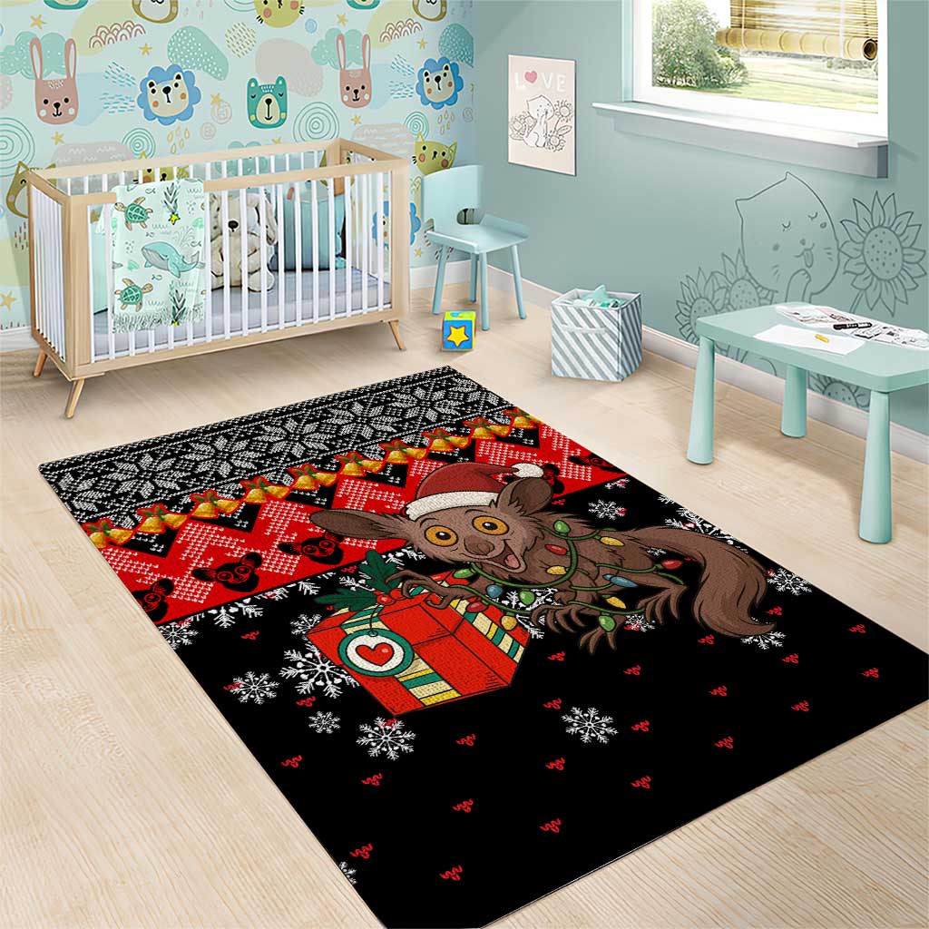 Madagascar Christmas Area Rug with Aye Aye Lemur Santa Hat Holiday Lights and Gift Box Pattern - Wonder Print Shop