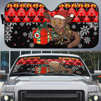 Madagascar Christmas Auto Sun Shade with Aye Aye Lemur Santa Hat Holiday Lights and Gift Box Pattern - Wonder Print Shop