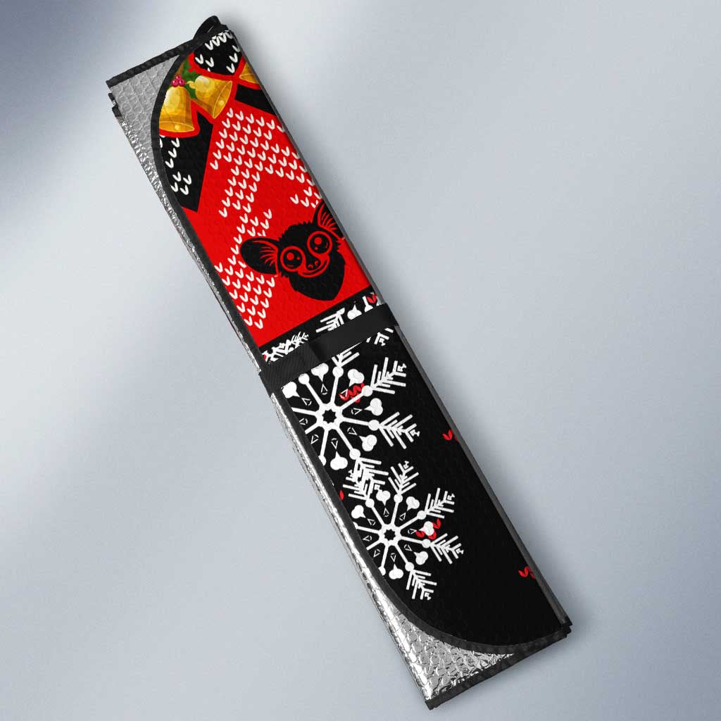 Madagascar Christmas Auto Sun Shade with Aye Aye Lemur Santa Hat Holiday Lights and Gift Box Pattern - Wonder Print Shop