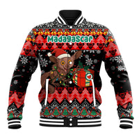 Madagascar Christmas Baseball Jacket with Aye Aye Lemur Santa Hat Holiday Lights and Gift Box Pattern - Wonder Print Shop