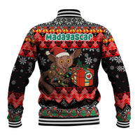 Madagascar Christmas Baseball Jacket with Aye Aye Lemur Santa Hat Holiday Lights and Gift Box Pattern - Wonder Print Shop