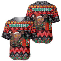 Madagascar Christmas Baseball Jersey with Aye Aye Lemur Santa Hat Holiday Lights and Gift Box Pattern - Wonder Print Shop