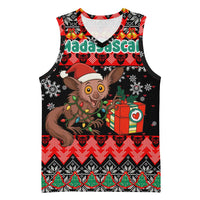 Madagascar Christmas Basketball Jersey with Aye Aye Lemur Santa Hat Holiday Lights and Gift Box Pattern - Wonder Print Shop