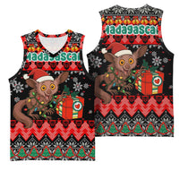 Madagascar Christmas Basketball Jersey with Aye Aye Lemur Santa Hat Holiday Lights and Gift Box Pattern - Wonder Print Shop