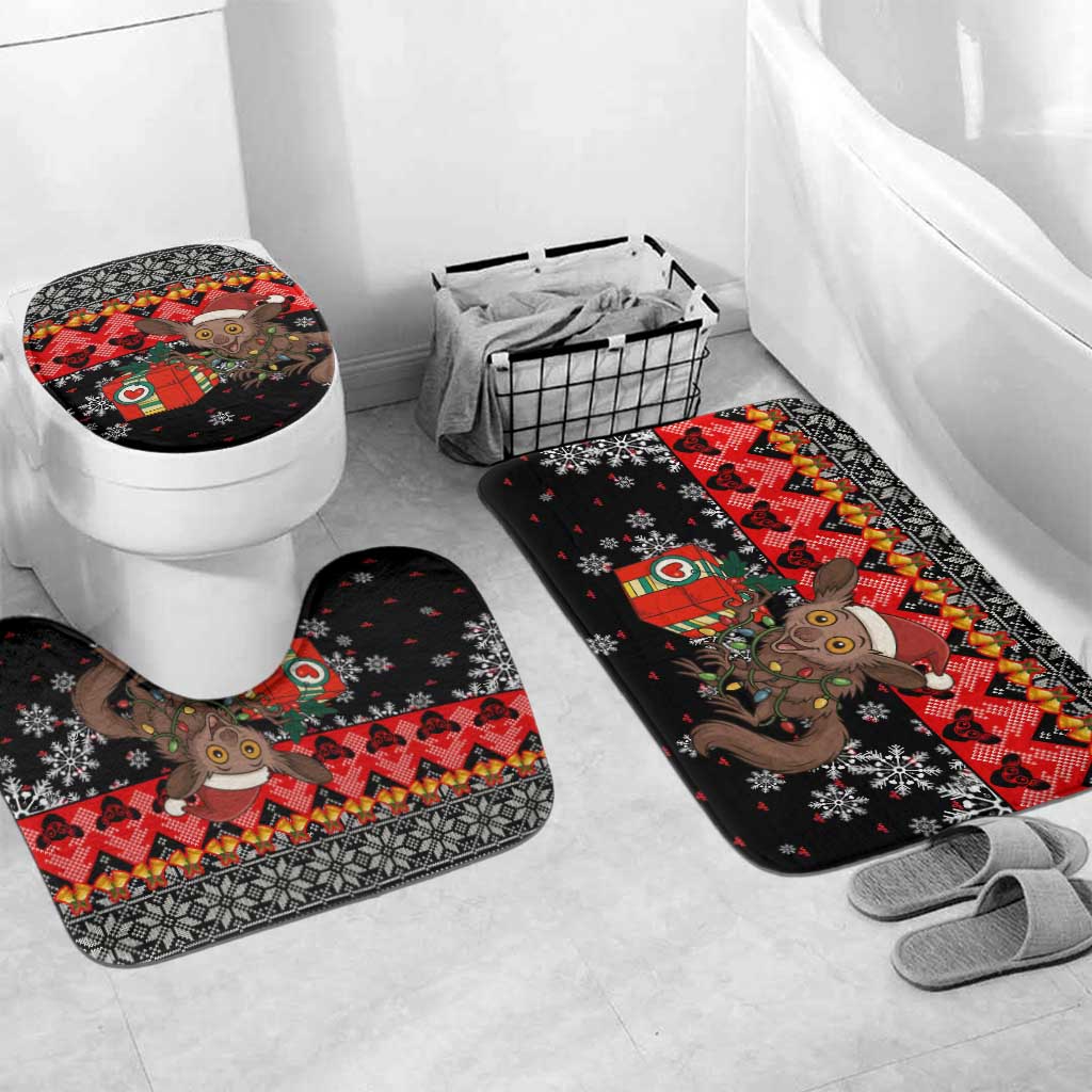 Madagascar Christmas Bathroom Set with Aye Aye Lemur Santa Hat Holiday Lights and Gift Box Pattern - Wonder Print Shop