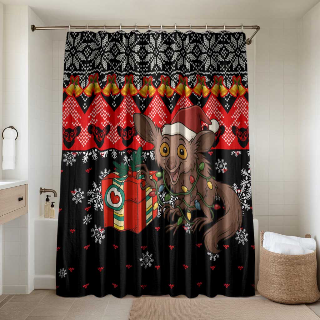 Madagascar Christmas Bathroom Set with Aye Aye Lemur Santa Hat Holiday Lights and Gift Box Pattern - Wonder Print Shop