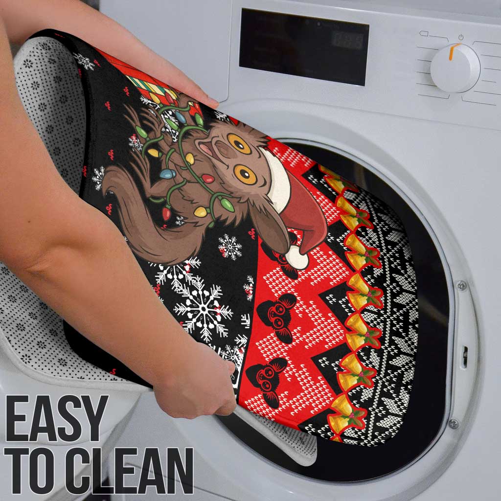 Madagascar Christmas Bathroom Set with Aye Aye Lemur Santa Hat Holiday Lights and Gift Box Pattern - Wonder Print Shop