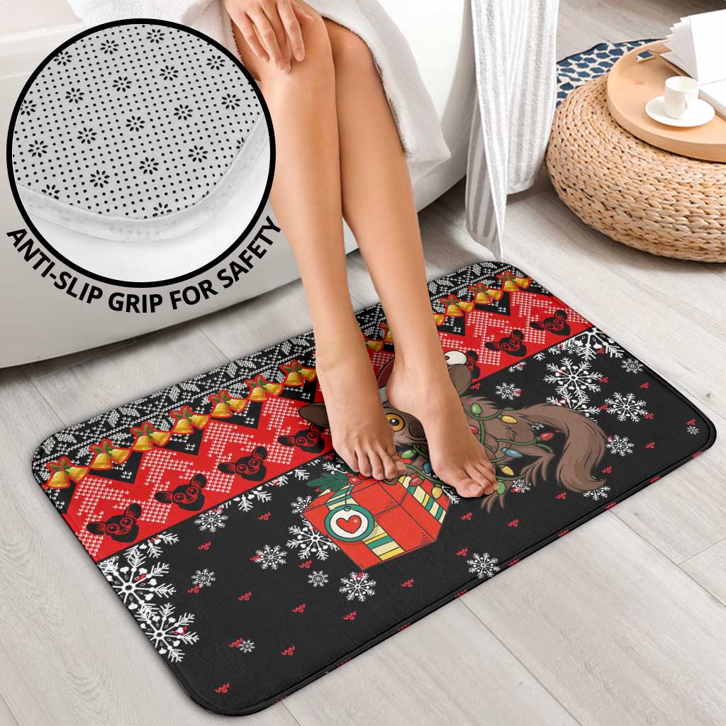 Madagascar Christmas Bathroom Set with Aye Aye Lemur Santa Hat Holiday Lights and Gift Box Pattern - Wonder Print Shop