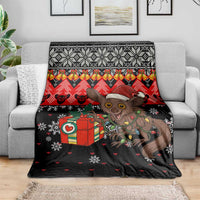 Madagascar Christmas Blanket with Aye Aye Lemur Santa Hat Holiday Lights and Gift Box Pattern - Wonder Print Shop