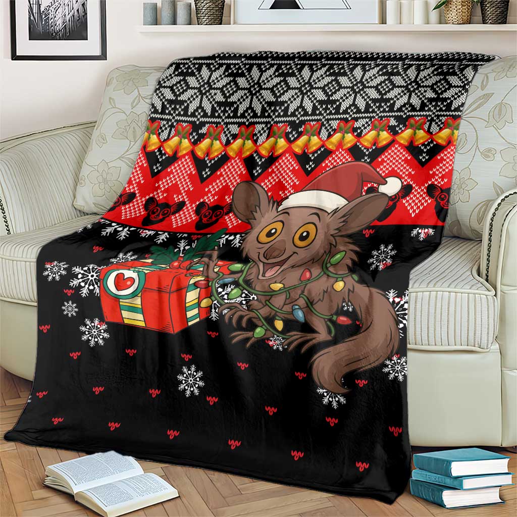 Madagascar Christmas Blanket with Aye Aye Lemur Santa Hat Holiday Lights and Gift Box Pattern - Wonder Print Shop