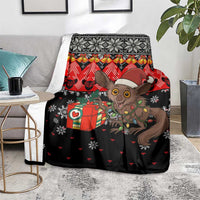 Madagascar Christmas Blanket with Aye Aye Lemur Santa Hat Holiday Lights and Gift Box Pattern - Wonder Print Shop
