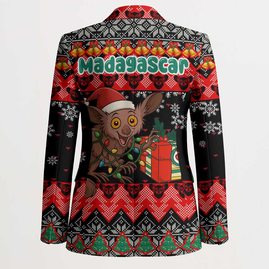 Madagascar Christmas Blazer with Aye Aye Lemur Santa Hat Holiday Lights and Gift Box Pattern - Wonder Print Shop
