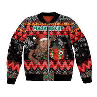 Madagascar Christmas Bomber Jacket with Aye Aye Lemur Santa Hat Holiday Lights and Gift Box Pattern - Wonder Print Shop