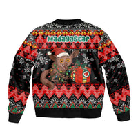Madagascar Christmas Bomber Jacket with Aye Aye Lemur Santa Hat Holiday Lights and Gift Box Pattern - Wonder Print Shop