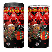 Madagascar Christmas 4 in 1 Can Cooler Tumbler with Aye Aye Lemur Santa Hat Holiday Lights and Gift Box Pattern - Wonder Print Shop