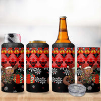 Madagascar Christmas 4 in 1 Can Cooler Tumbler with Aye Aye Lemur Santa Hat Holiday Lights and Gift Box Pattern - Wonder Print Shop