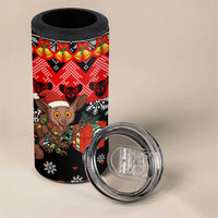 Madagascar Christmas 4 in 1 Can Cooler Tumbler with Aye Aye Lemur Santa Hat Holiday Lights and Gift Box Pattern - Wonder Print Shop