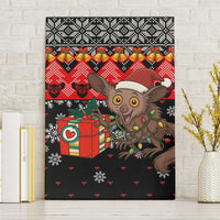 Madagascar Christmas Canvas Wall Art with Aye Aye Lemur Santa Hat Holiday Lights and Gift Box Pattern - Wonder Print Shop