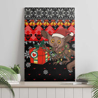 Madagascar Christmas Canvas Wall Art with Aye Aye Lemur Santa Hat Holiday Lights and Gift Box Pattern - Wonder Print Shop