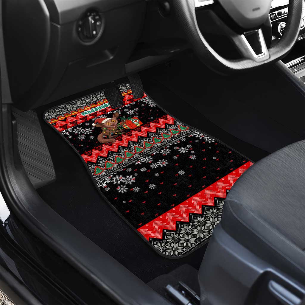 Madagascar Christmas Car Mats with Aye Aye Lemur Santa Hat Holiday Lights and Gift Box Pattern - Wonder Print Shop