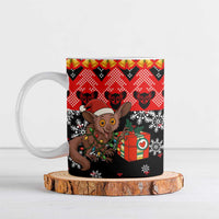 Madagascar Christmas Ceramic Mug with Aye Aye Lemur Santa Hat Holiday Lights and Gift Box Pattern - Wonder Print Shop