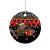 Madagascar Christmas Ceramic Ornament with Aye Aye Lemur Santa Hat Holiday Lights and Gift Box Pattern - Wonder Print Shop