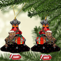 Madagascar Christmas Ceramic Ornament with Aye Aye Lemur Santa Hat Holiday Lights and Gift Box Pattern - Wonder Print Shop