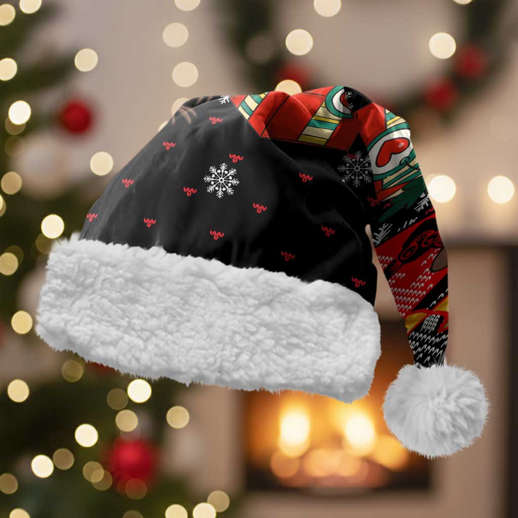 Madagascar Christmas Santa Hat with Aye Aye Lemur Santa Hat Holiday Lights and Gift Box Pattern - Wonder Print Shop