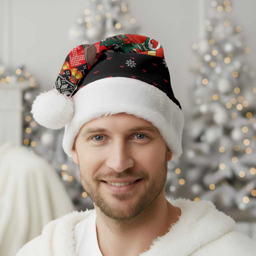 Madagascar Christmas Santa Hat with Aye Aye Lemur Santa Hat Holiday Lights and Gift Box Pattern - Wonder Print Shop