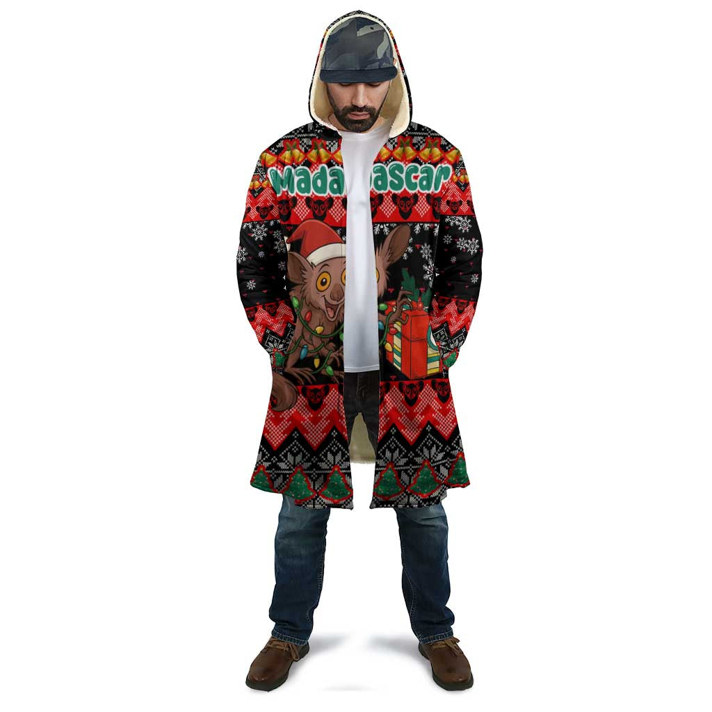 Madagascar Christmas Cloak with Aye Aye Lemur Santa Hat Holiday Lights and Gift Box Pattern - Wonder Print Shop
