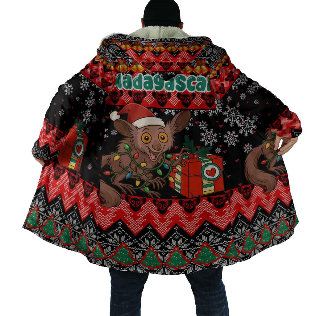 Madagascar Christmas Cloak with Aye Aye Lemur Santa Hat Holiday Lights and Gift Box Pattern - Wonder Print Shop