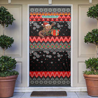 Madagascar Christmas Door Cover with Aye Aye Lemur Santa Hat Holiday Lights and Gift Box Pattern - Wonder Print Shop