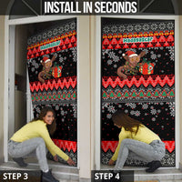 Madagascar Christmas Door Cover with Aye Aye Lemur Santa Hat Holiday Lights and Gift Box Pattern - Wonder Print Shop