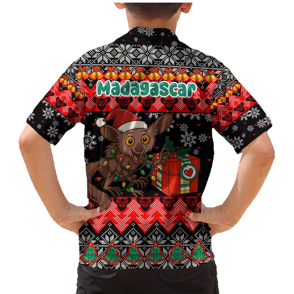 Madagascar Christmas Family Matching Mermaid Dress and Hawaiian Shirt with Aye Aye Lemur Santa Hat Holiday Lights and Gift Box Pattern - Wonder Print Shop