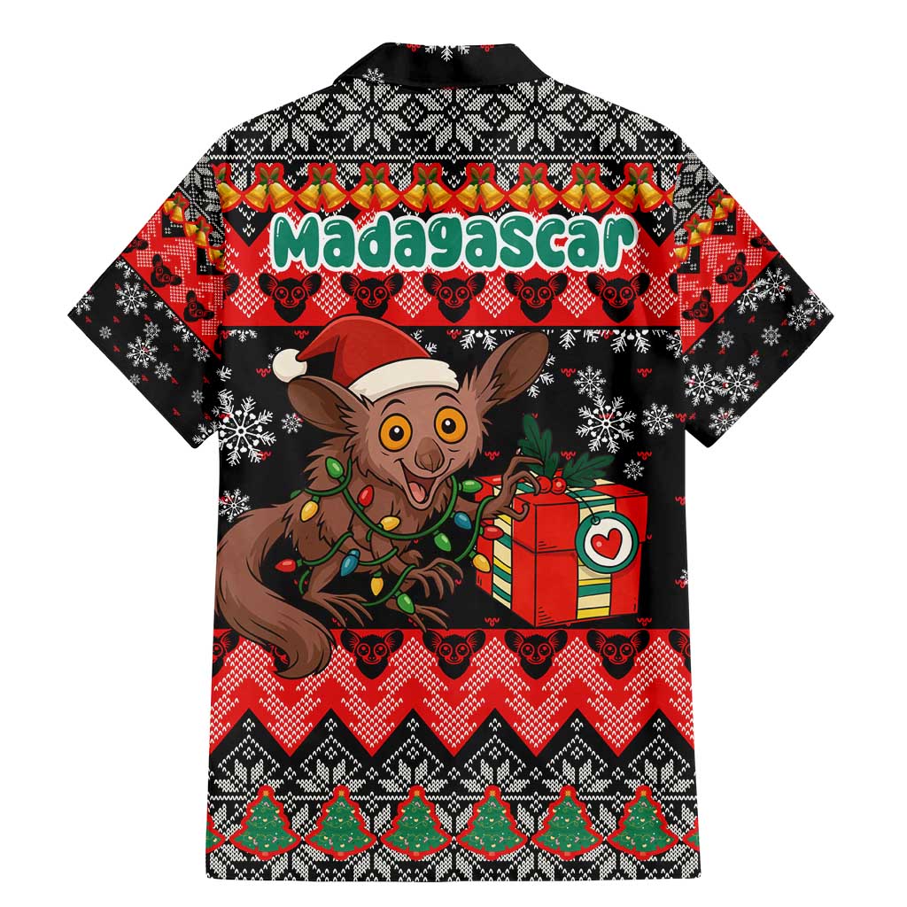 Madagascar Christmas Family Matching Mermaid Dress and Hawaiian Shirt with Aye Aye Lemur Santa Hat Holiday Lights and Gift Box Pattern - Wonder Print Shop