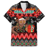 Madagascar Christmas Family Matching Off The Shoulder Long Sleeve Dress and Hawaiian Shirt with Aye Aye Lemur Santa Hat Holiday Lights and Gift Box Pattern - Wonder Print Shop