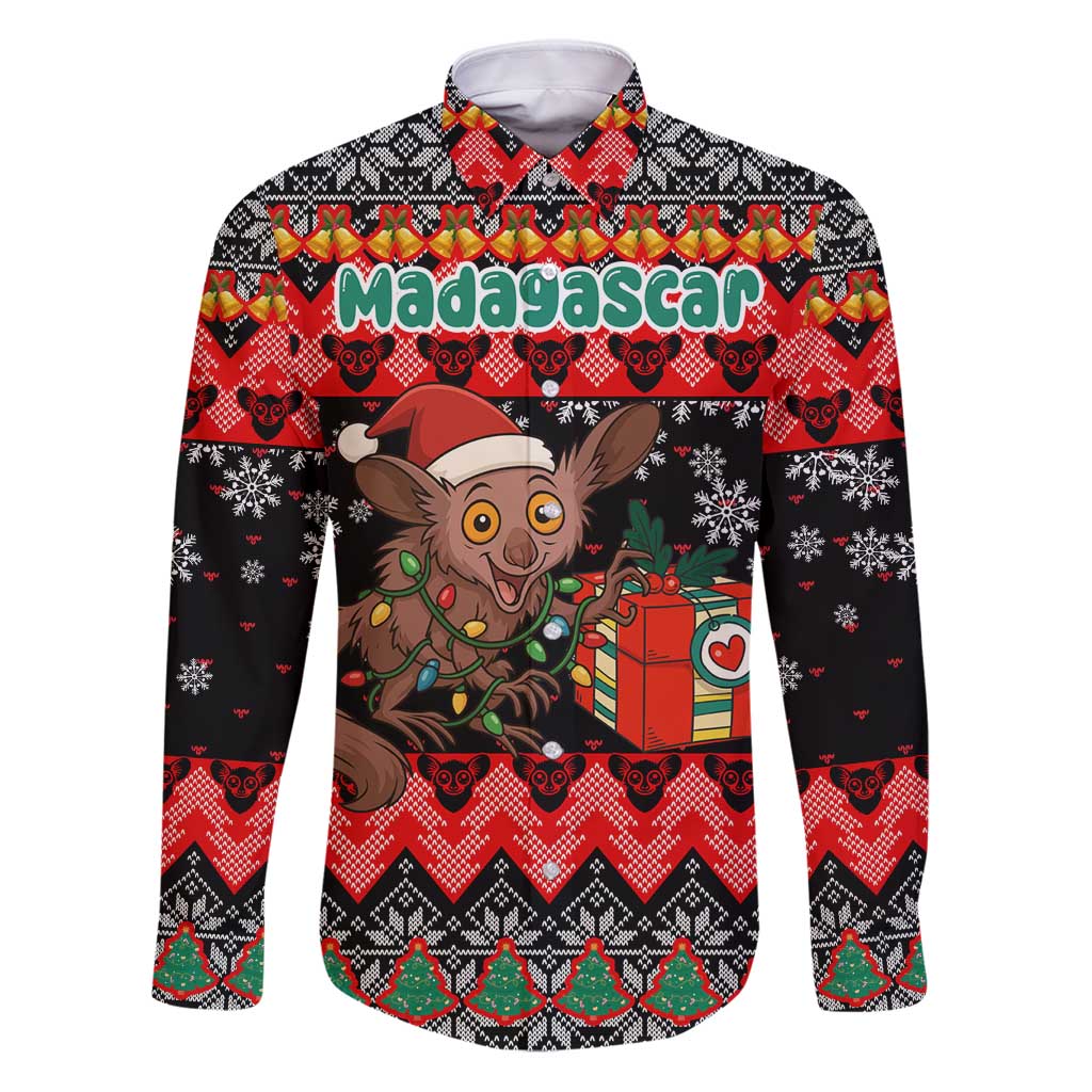 Madagascar Christmas Family Matching Puletasi and Hawaiian Shirt with Aye Aye Lemur Santa Hat Holiday Lights and Gift Box Pattern - Wonder Print Shop