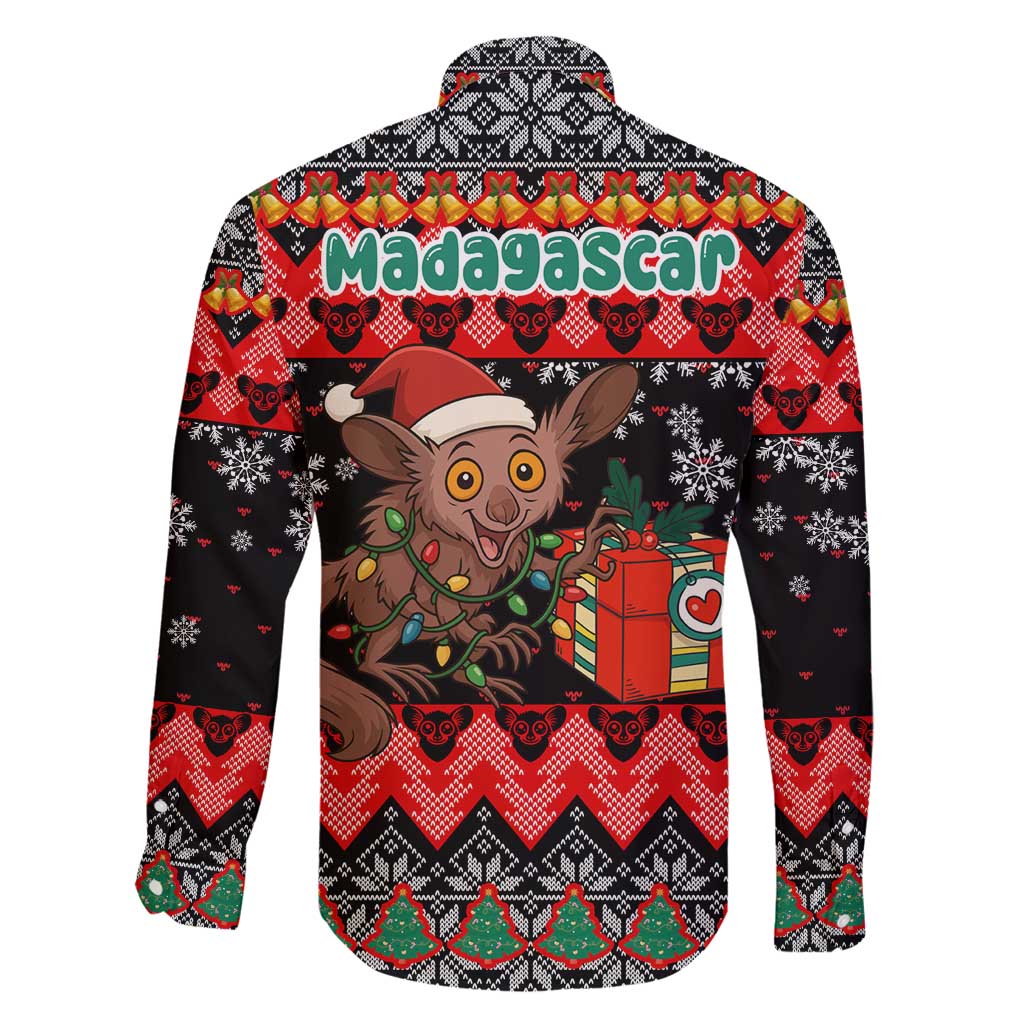 Madagascar Christmas Family Matching Puletasi and Hawaiian Shirt with Aye Aye Lemur Santa Hat Holiday Lights and Gift Box Pattern - Wonder Print Shop