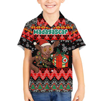 Madagascar Christmas Family Matching Puletasi and Hawaiian Shirt with Aye Aye Lemur Santa Hat Holiday Lights and Gift Box Pattern - Wonder Print Shop
