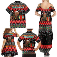 Madagascar Christmas Family Matching Summer Maxi Dress and Hawaiian Shirt with Aye Aye Lemur Santa Hat Holiday Lights and Gift Box Pattern - Wonder Print Shop