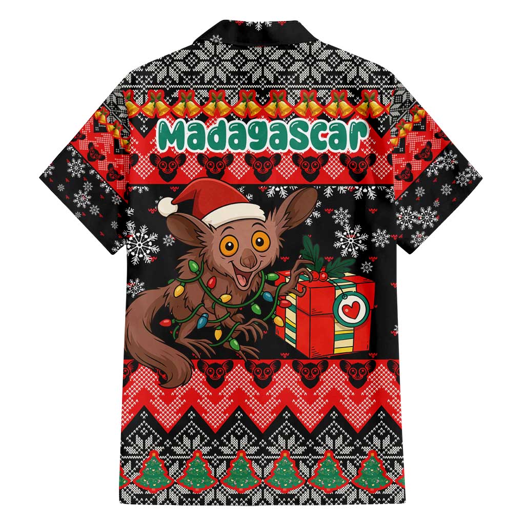 Madagascar Christmas Family Matching Summer Maxi Dress and Hawaiian Shirt with Aye Aye Lemur Santa Hat Holiday Lights and Gift Box Pattern - Wonder Print Shop