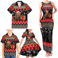 Madagascar Christmas Family Matching Tank Maxi Dress and Hawaiian Shirt with Aye Aye Lemur Santa Hat Holiday Lights and Gift Box Pattern - Wonder Print Shop