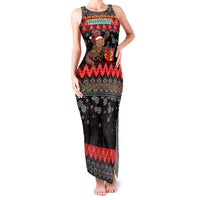 Madagascar Christmas Family Matching Tank Maxi Dress and Hawaiian Shirt with Aye Aye Lemur Santa Hat Holiday Lights and Gift Box Pattern - Wonder Print Shop