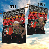 Madagascar Christmas Garden Flag with Aye Aye Lemur Santa Hat Holiday Lights and Gift Box Pattern - Wonder Print Shop